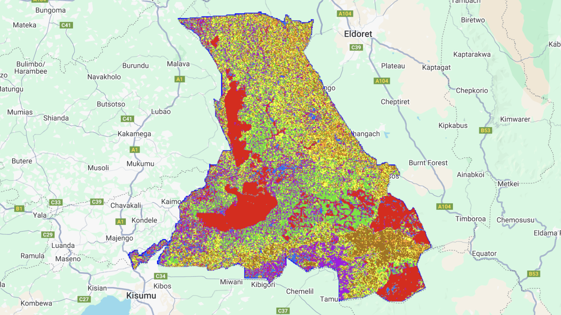 Map of study area showing varying land use by color